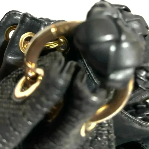 Michael kors black straw shoulder handbag with leather strap & trim - Picture 12 of 13